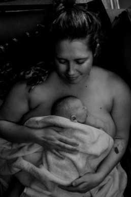 Mother and baby have skin to skin shortly after childbirth
